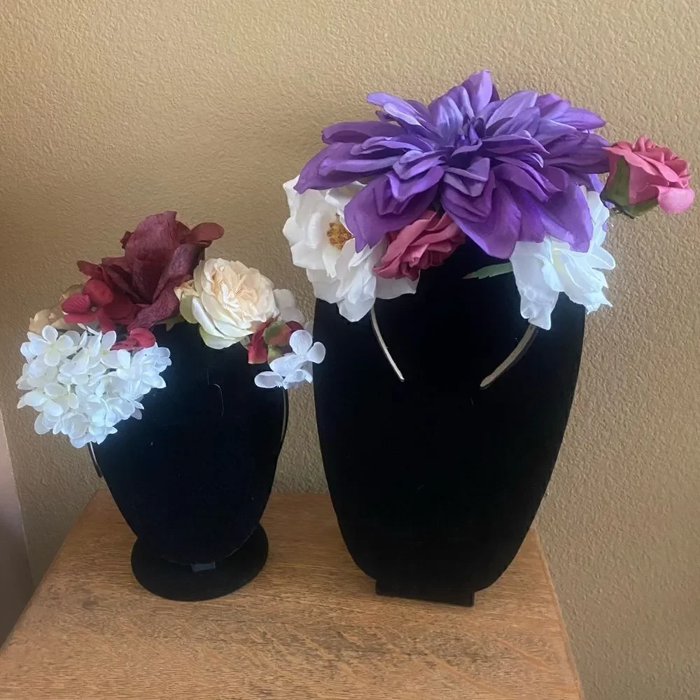 Two Handmade Colorful Floral “Day of the Dead” Dia de Los Muertos Headbands. EUC